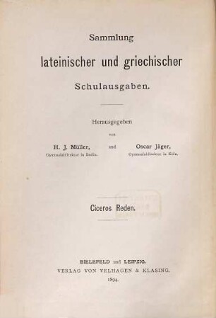 Reden, 1, Text. Die Rede gegen Quintus Cäcilius. Die Rede über den Oberbefehl des Gnäus Pompejus