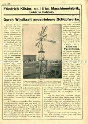 Durch Windkraft angetriebene Schöpfwerke. / Liste 105.