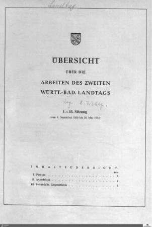 3: Landtag Württemberg-Baden, Sach- und Sprechregister, 1950-1952
