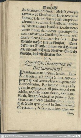 XIV. Quod Christianorum est fundamentum?