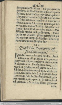 XIV. Quod Christianorum est fundamentum?