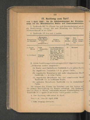 IV. Nachtrag zum Tarif