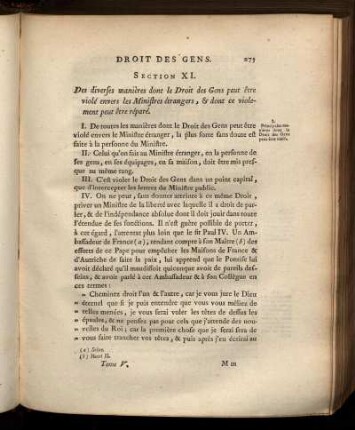 Section XI. Des diverses manières dont le droit des Gens peut être violé envers les Ministres étrangers, & dont ce violement peut être réparé