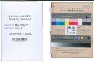 Entnazifizierung Hedwig Vonderreck , geb. 19.12.1899 (Postsekretaerin)