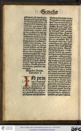 In principio creavit deus celum et terram, terram autem etc. Hec abyssus si est profunditas aquarum quasi sine bysso...