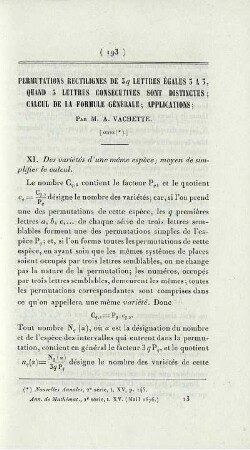 Permutations rectilignes de 3q lettres égales 3 a 3 [...] [Fortsetzung]