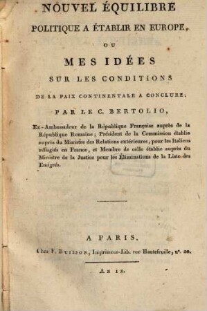 Nouvel équilibre politique à établir en Europe