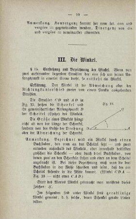III. und IV. Die Winkel. Ebene Figuren.