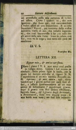 Lettera XII. Signor mio, & amico carissimo