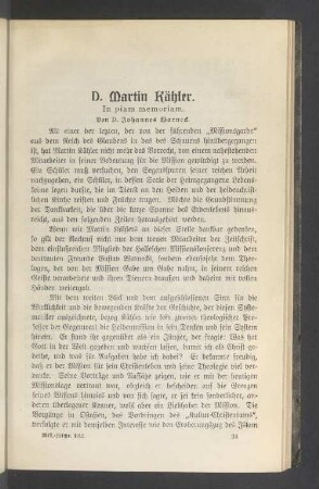 D. Martin Kähler. In piam memoriam