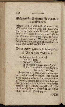 Belzwerk im Sommer für Schaden zu conserviren