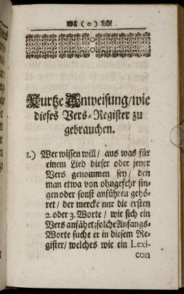 Kurze Anweisung/ wie dieses Vers-Register zu gebrauchen.