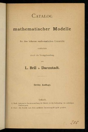 Catalog mathematischer Modell für den höheren mathematischen Unterricht