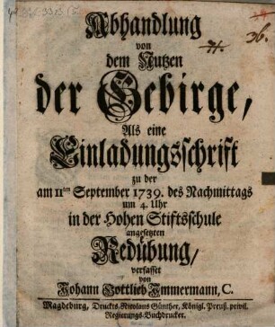 Abhandlung von dem Nutzen der Gebirge