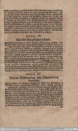 Articul IV. Von der Geschworenen/ oder SchauHerren Verrichtung.