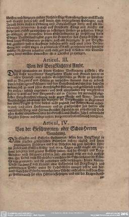 Articul IV. Von der Geschworenen/ oder SchauHerren Verrichtung.