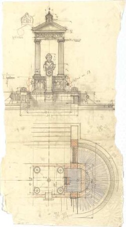 Pfann, Paul; Aschaffenburg; Ludwigsbrunnen - Grundriss, Ansicht
