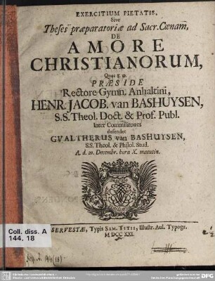 Exercitium Pietatis, Sive Theses praeparatoriae ad Sacr. Coenam, De Amore Christianorum