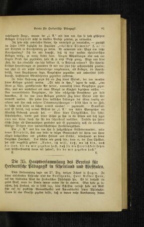 ¬Die¬ 35. Hauptversammlung des Vereins für Herbartische Pädagogik in Rheinland und Westfalen