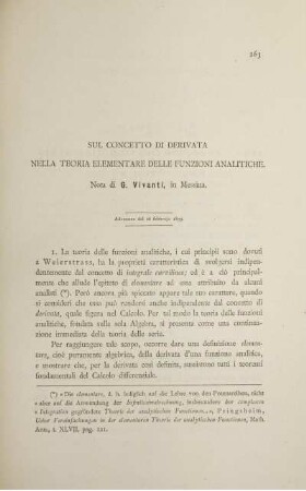 Sul concetto di derivata nella teoria elementare delle funzioni analitiche.