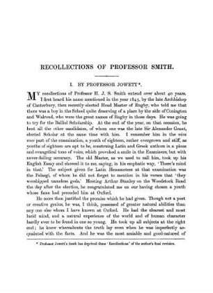Recollections of Professor Smith. Recollections by Lord Bowen and Mr. Strachan-Davidson. Note by Alfred Robinson.