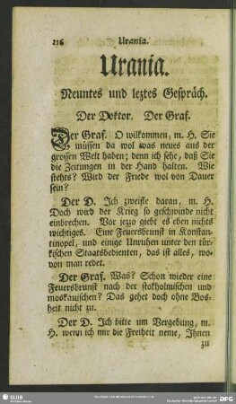 Urania. Neuntes und leztes Gepräch