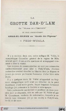 Sér. 5: La Grotte Dar-D'lam ou "Maison de l'Obscurité" et plus communément Ghar-el-Hamam ou "Grotte des Pigeons" à Fedj-M'zala