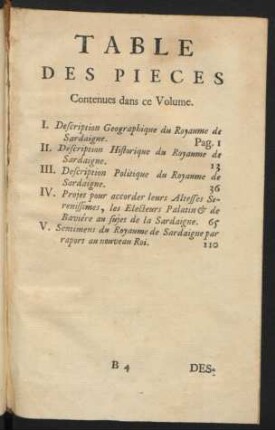 Table Des Pieces ...