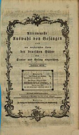 Allerneueste Auswahl von Gesängen aus den vorzüglichsten Opern der deutschen Bühne : fürs Clavier und Gesang eingerichtet, 12. Aus Belmont und Constanze. Aus Oberon, König der Elfen