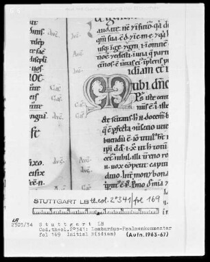 Petrus Lombardus, Psalmenkommentar — Initiale M (idiam), Folio 169recto