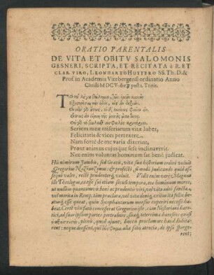 Oratio Parentalis De vita Et Obitu Salomonis Gesneri ...