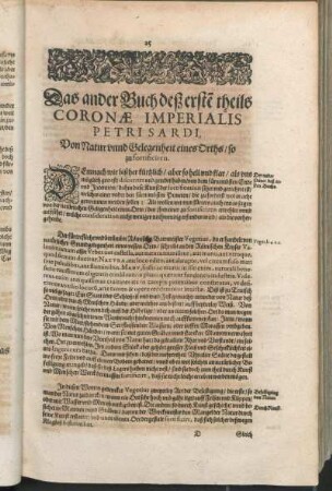 Das ander Buch deß erste[n] theils Coronæ Imperialis Petri Sardi, Von Natur vnnd Gelegenheit eines Orths/ so zu fortificiren.
