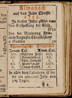 Almanach auf das Jahr Christi 1798.
