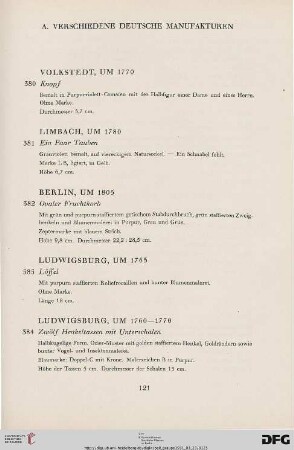 A Verschiedene deutsche Manufakturen (Nr. 380-397)