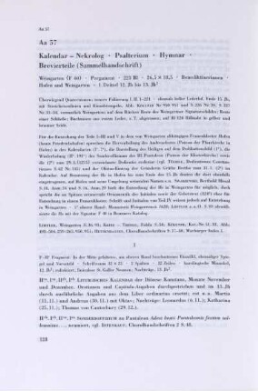 Aa 57. Kalendar-Nekrolog, Psalterium, Hymnar, Brevierteile (Sammelhandschrift)