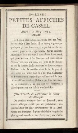 No LXXIII (Mardi 4 May 1784)