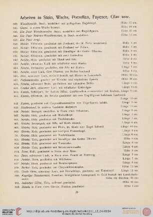 Arbeiten in Stein, Wachs, Porzellan, Fayence, Glas usw. (Nr. 843-976)