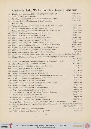 Arbeiten in Stein, Wachs, Porzellan, Fayence, Glas usw. (Nr. 843-976)