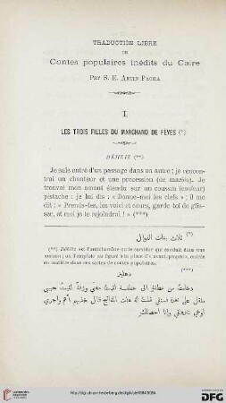 2.Ser. 5.1884: Traduction libre de contes populaires inédits du Caire