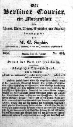 No. 881, Montag den 11. Januar 1830