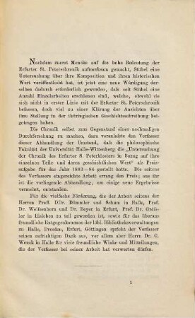 Untersuchung der Chronik des St. Peterklosters zu Erfurt in Bezug auf ihre einzelnen Teile und deren geschichtlichen Wert