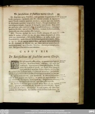 Caput XIX. De Satisfactione & fructibus mortis Christi.