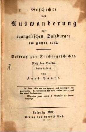 Geschichte der Auswanderung der evangelischen Salzburger im Jahre 1732