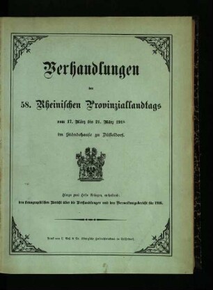 Verhandlungen des 58. Rheinischen Provinziallandtags / 58.1918
