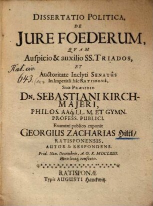 Dissertatio Politica, De Jure Foederum