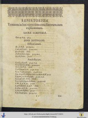 Repetorium Textuum in hoc opere tum conciliatorum, tum explicatorum.