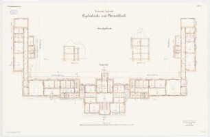 Universität Greifswald Psychiatrische und Nervenklinik: Grundriss Erdgeschoss, Querschnitte 1:100