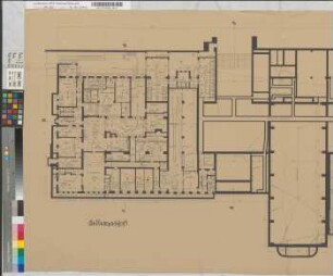 Empfangsgebäude auf Bahnhof Oberhausen: Grundriß Kellergeschoß, M. 1:100