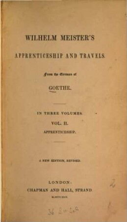 Wilhelm Meister's apprenticeship and travels : From the German. In 3 vol., 2