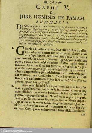Caput V. De Iure Hominis In Famam